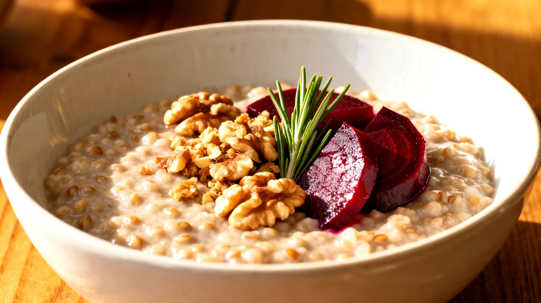 Walnuss-Rosmarin-Buchweizenbrei mit fermentierten Rüben"